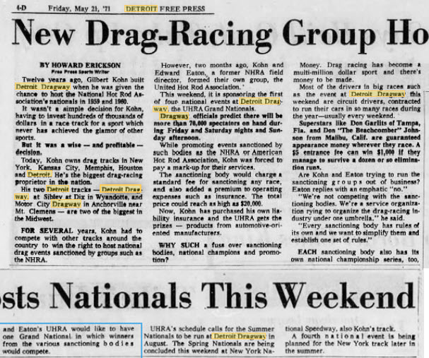 Detroit Dragway - The Heyday May 21 1971 (newer photo)